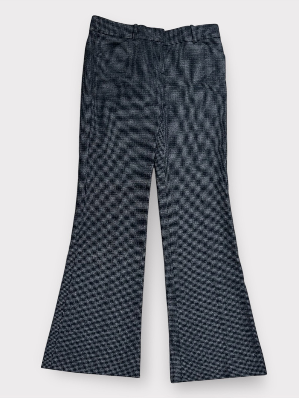 Theory Max C Mullingar Wool Low Rise Flare Trousers Navy Gray Plaid Size 2